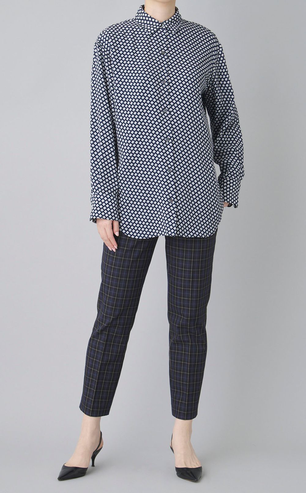 ブロックプリントジョーゼットシャツ