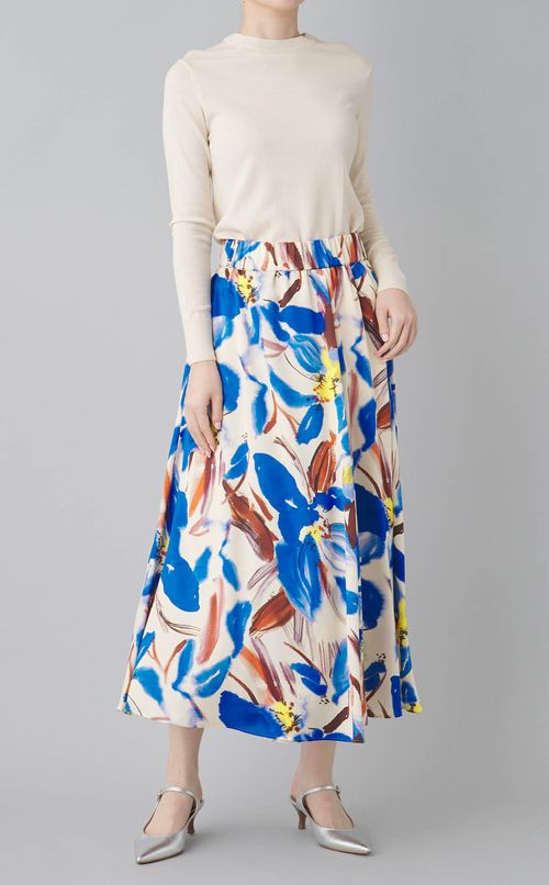 フラワープリントロングラップスカート