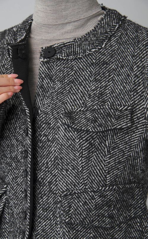 ウールヘリンボーンノーカラージャケット