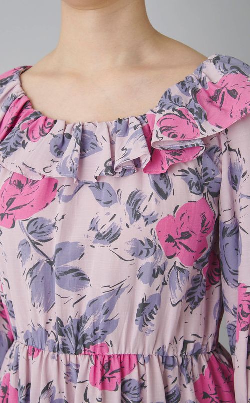 フラワープリントフリルワンピース