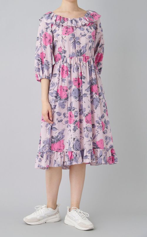 フラワープリントフリルワンピース