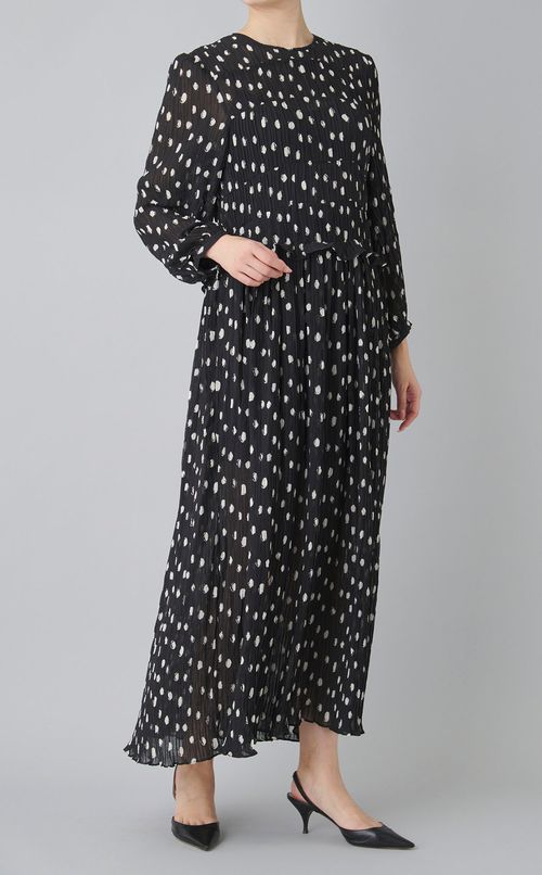 ドットシースループリーツワンピース