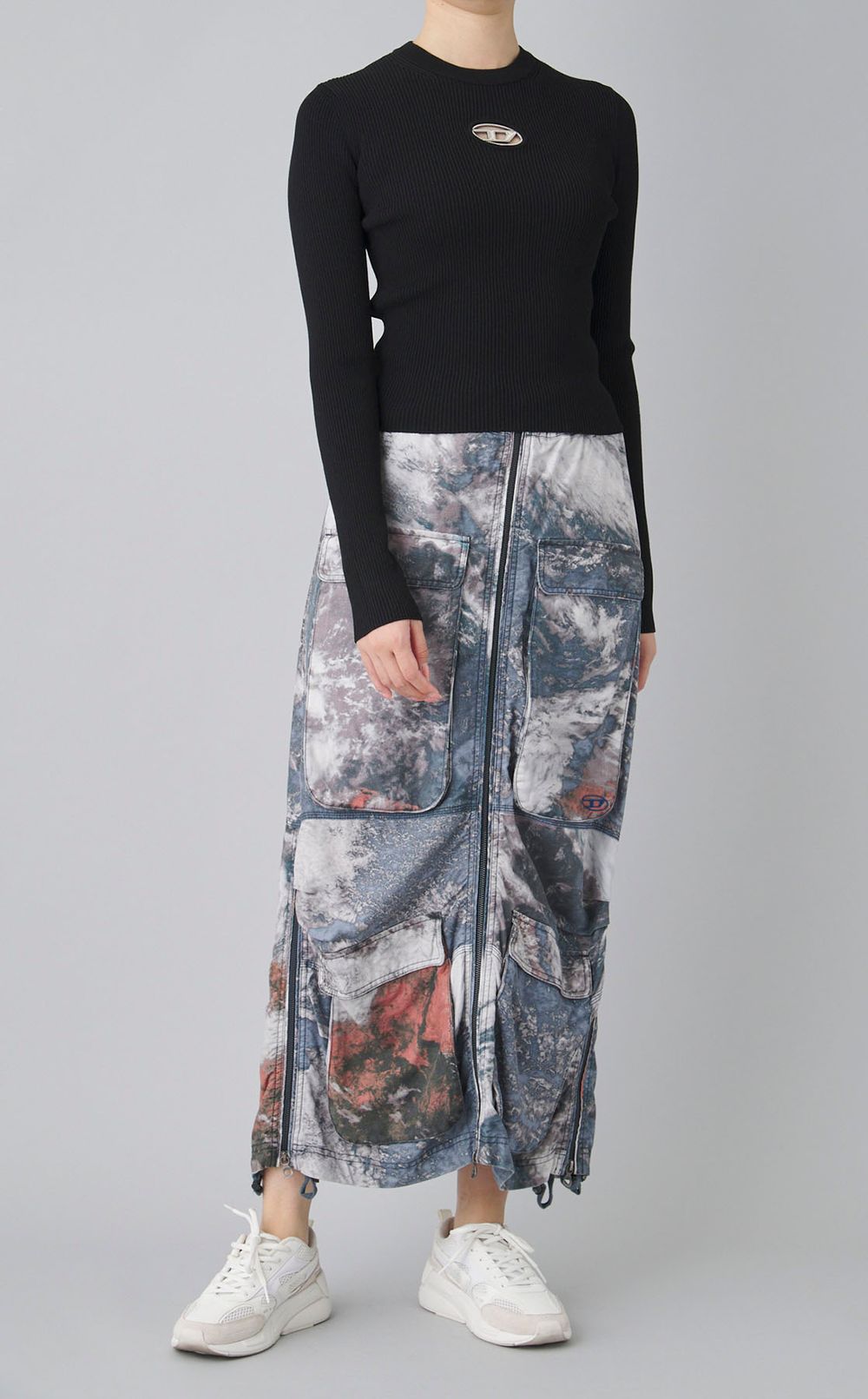 プリントフロントポケットジップスカート