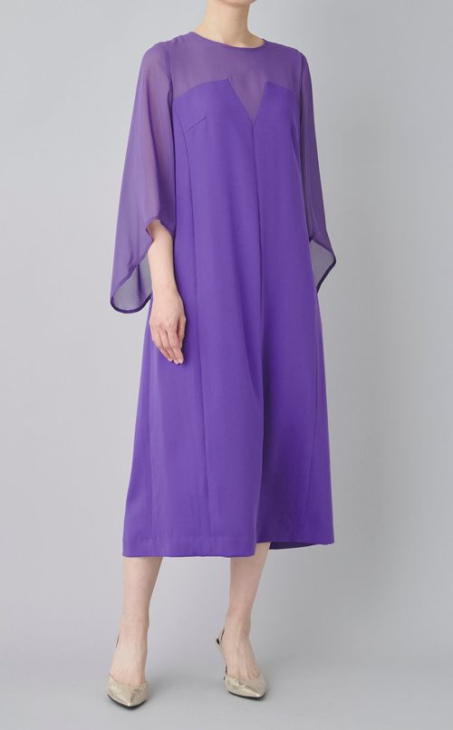 サテン織り切替フレアワンピース