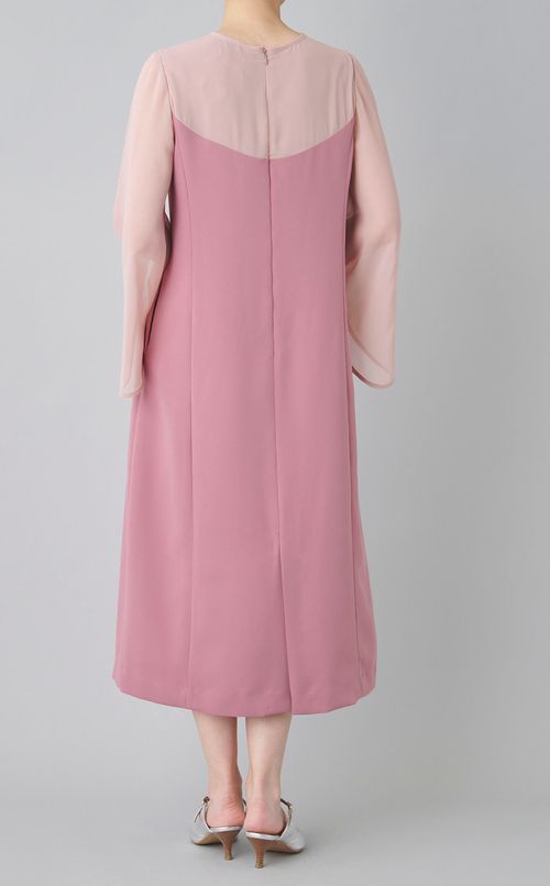 サテン織り切替フレアワンピース