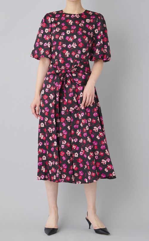 フラワープリントギャザーワンピース