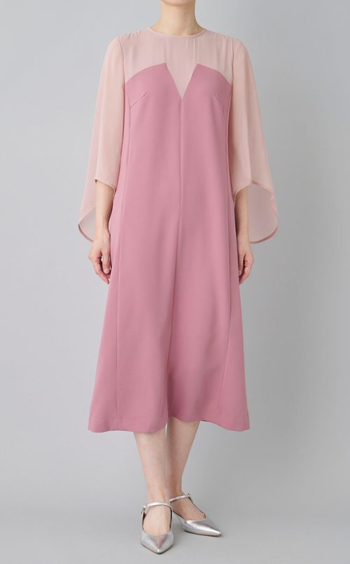 サテン織り切替フレアワンピース