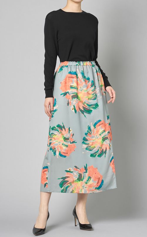 フラワープリントイージースカート