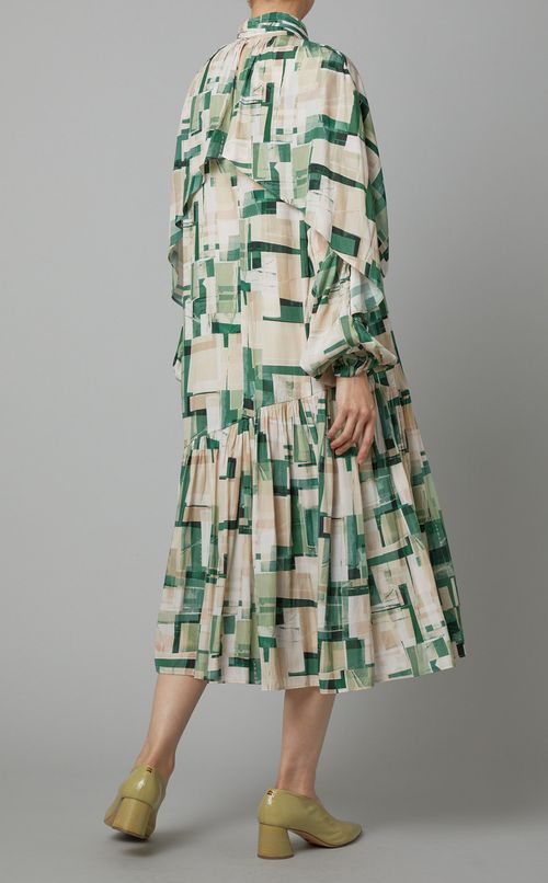 ボウタイプリントミディワンピース