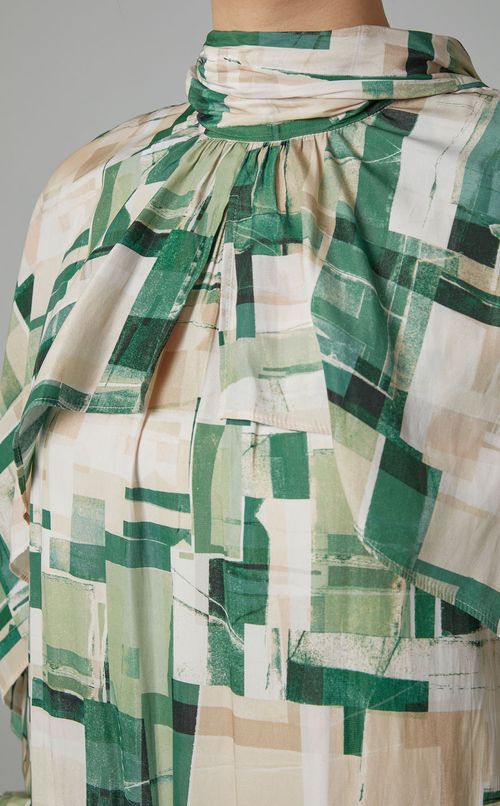 ボウタイプリントミディワンピース