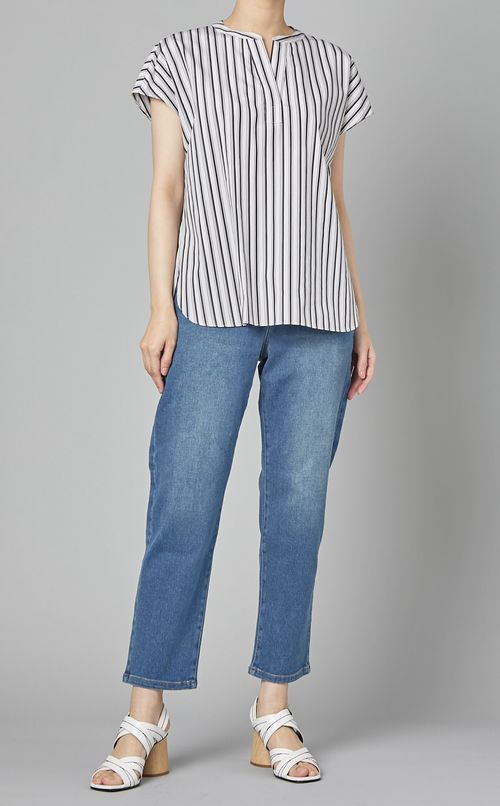 キーネックストライププルオーバー