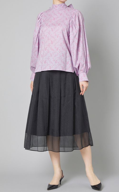 プリントボリュームスリーブブラウス