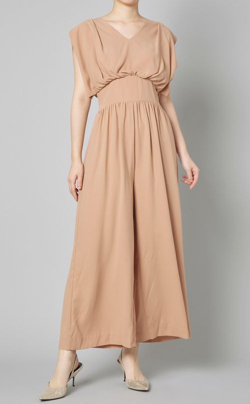 Vネックスリーブレスオールインワン