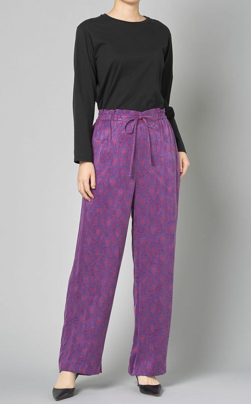 プリントフロントリボンイージーパンツ