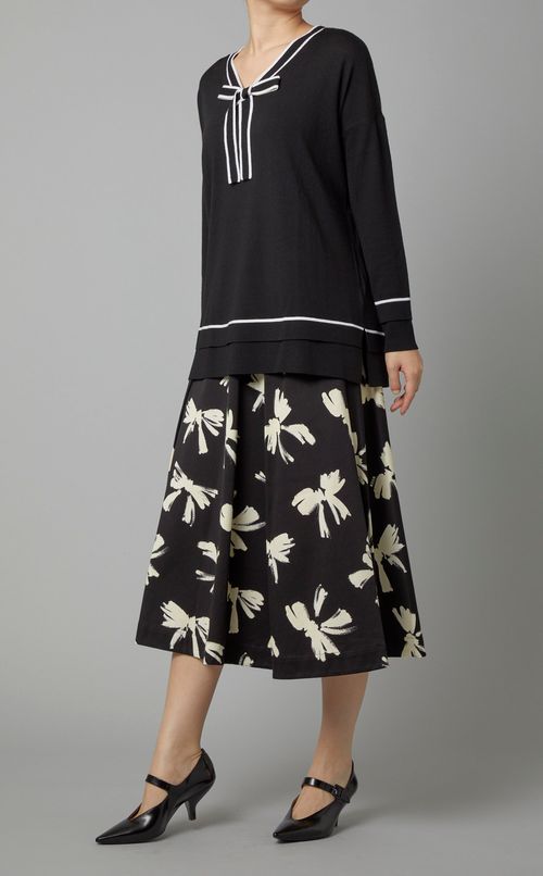 リボンプリントギャザーミディスカート