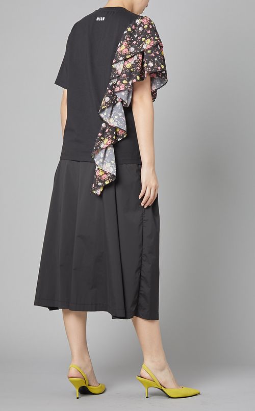 プリントフリル付クルーネックTシャツ