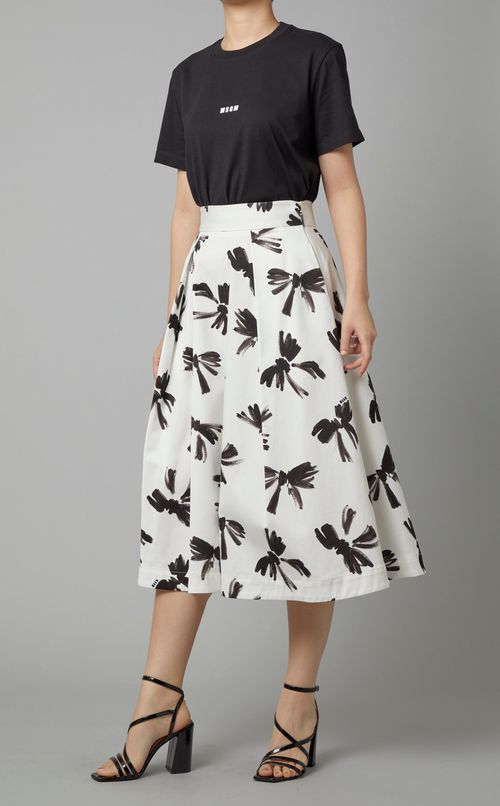 リボンプリントギャザーミディスカート