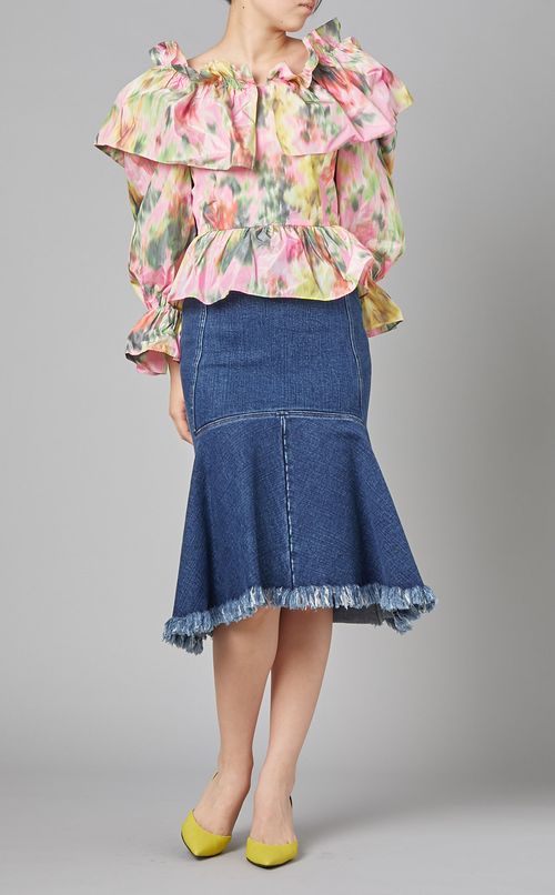 マルチカラープリントギャザーブラウス