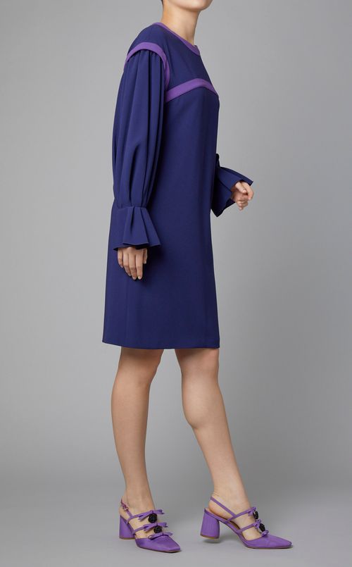 バイカラートリムギャザースリーブドレス