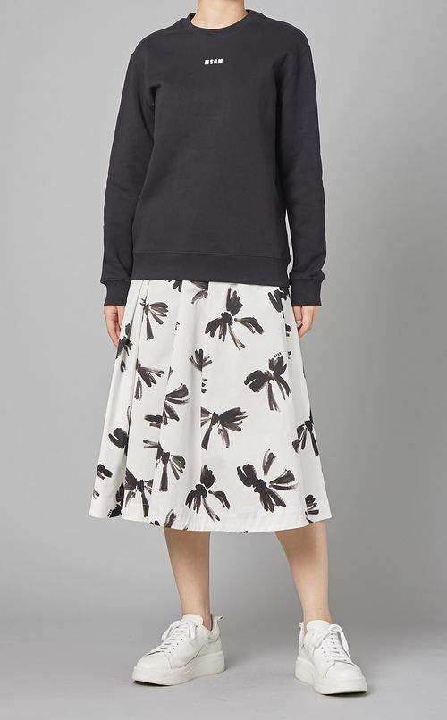 リボンプリントギャザーミディスカート