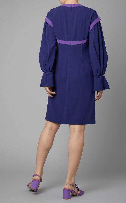 バイカラートリムギャザースリーブドレス