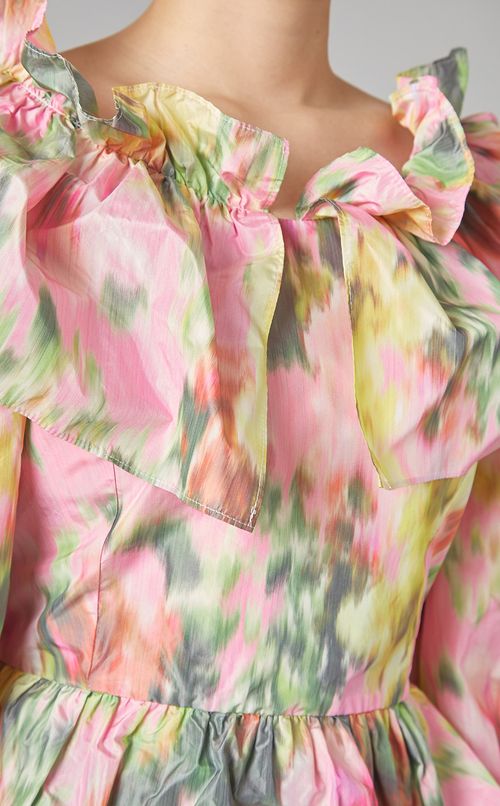 マルチカラープリントギャザーブラウス