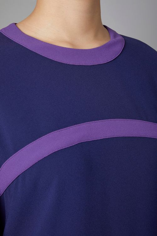 バイカラートリムギャザースリーブドレス