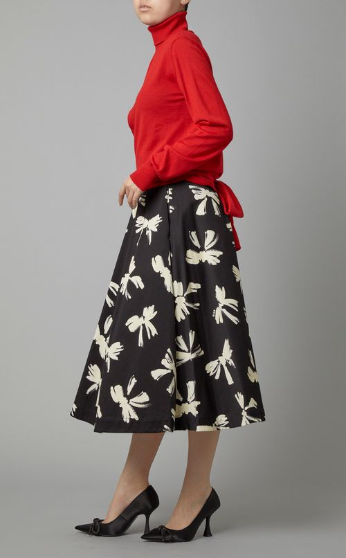 リボンプリントギャザーミディスカート