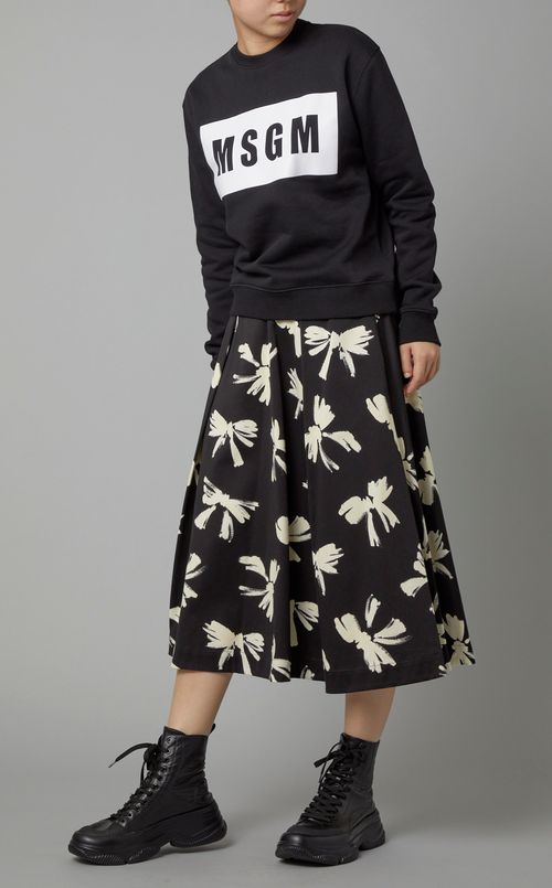 リボンプリントギャザーミディスカート