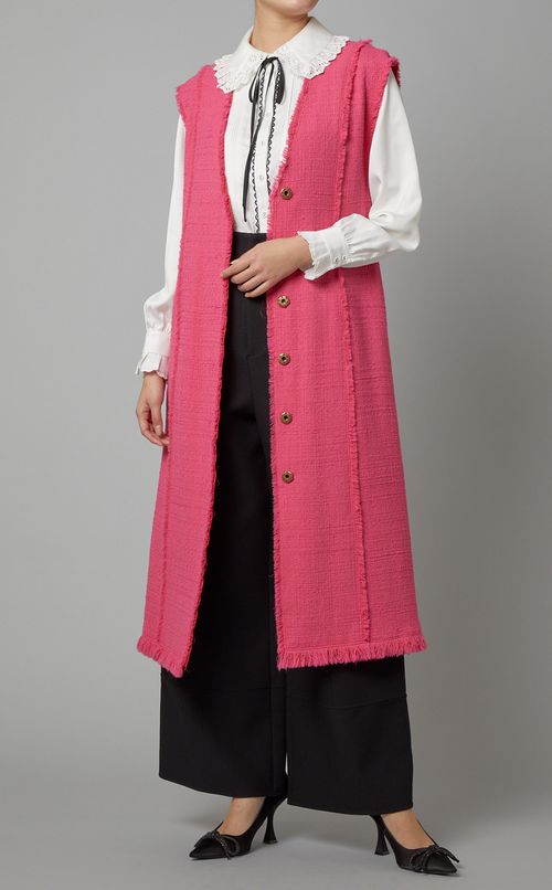 フリルカラーフロントピンタックブラウス