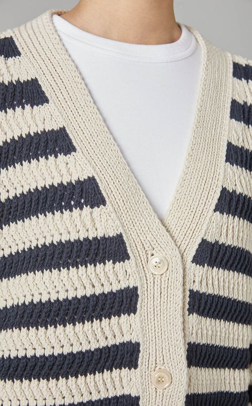 コットンボーダーVネックカーディガン