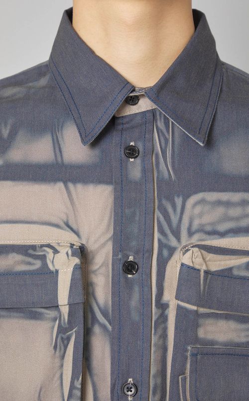 プリントデニムビッグシャツブルゾン