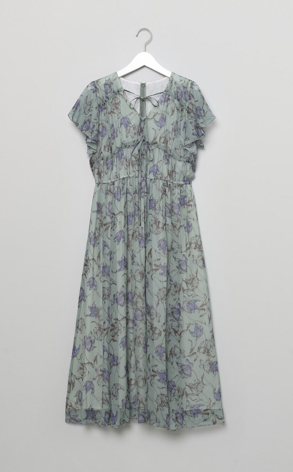 フラワープリントギャザーワンピース