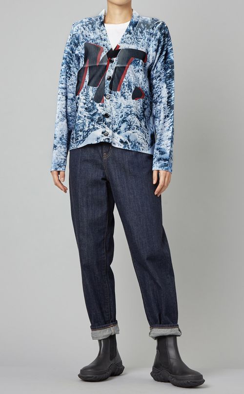 プリントリブカーディガン