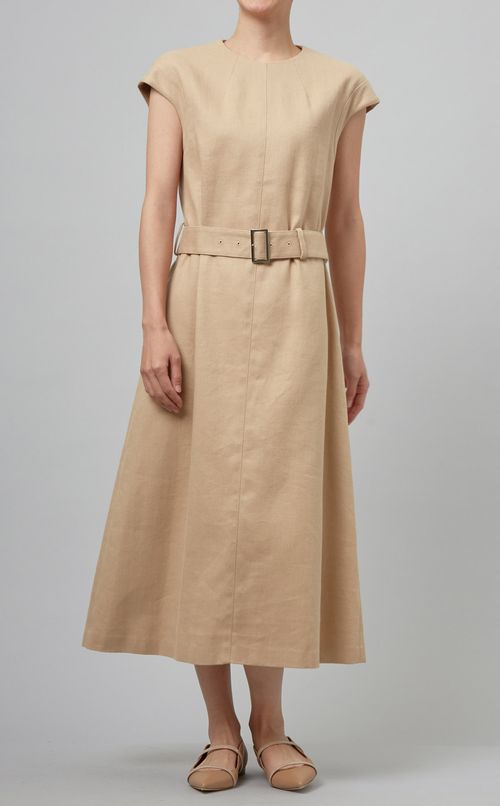 リネン混フレンチスリーブワンピース