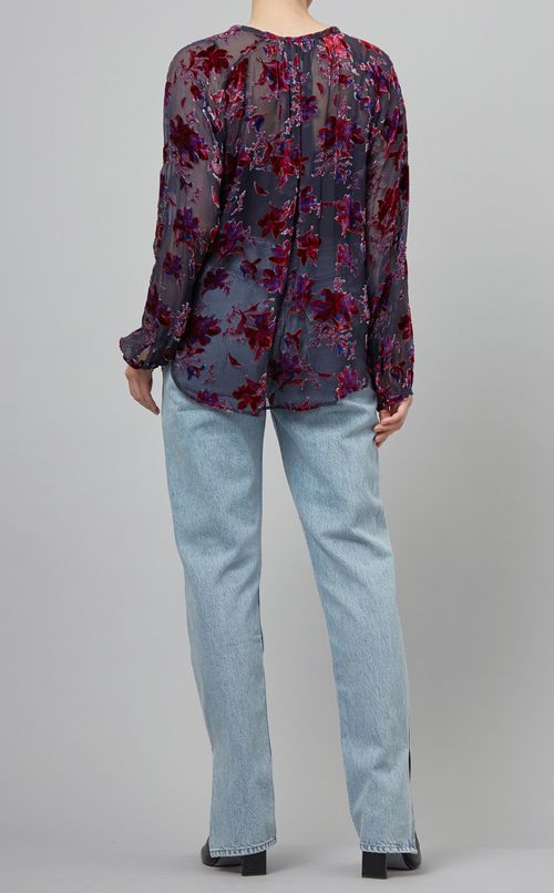 フロッキーフラワープリントブラウス