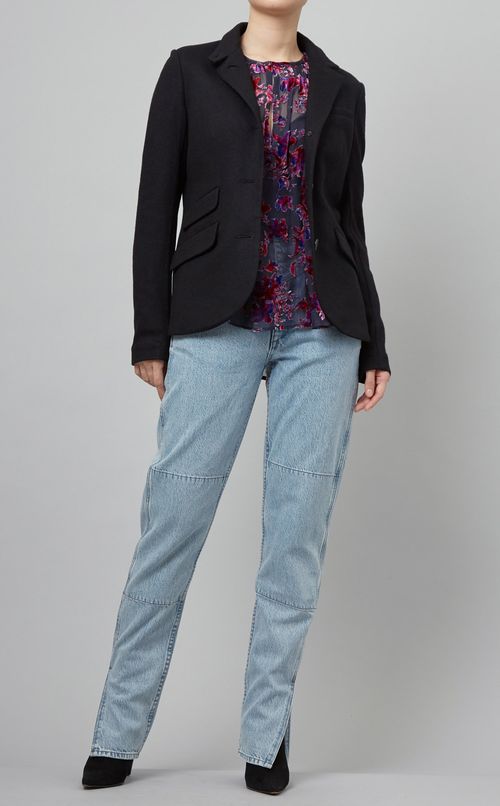 フロッキーフラワープリントブラウス