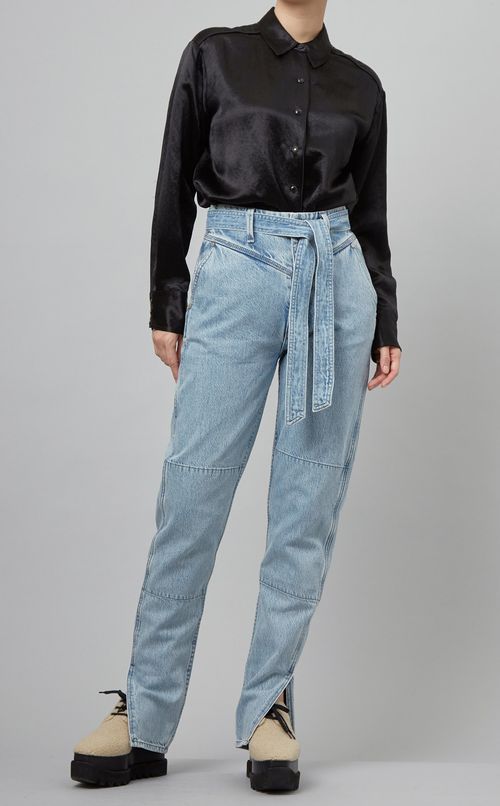 ベルト付スリットデザインデニムパンツ