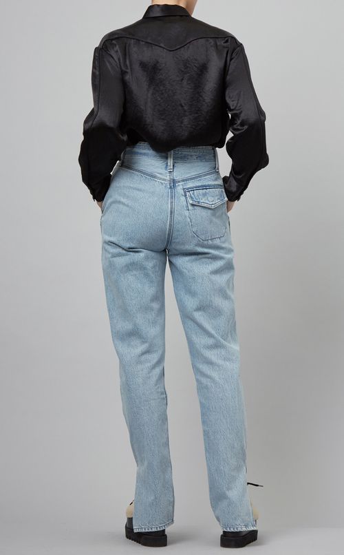 ベルト付スリットデザインデニムパンツ