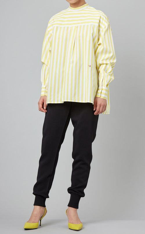 バックボタンストライプシャツ