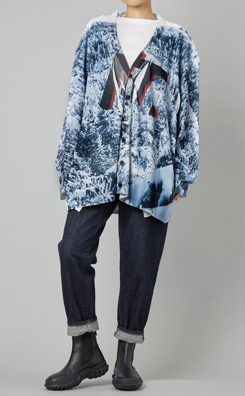 プリントリブカーディガン