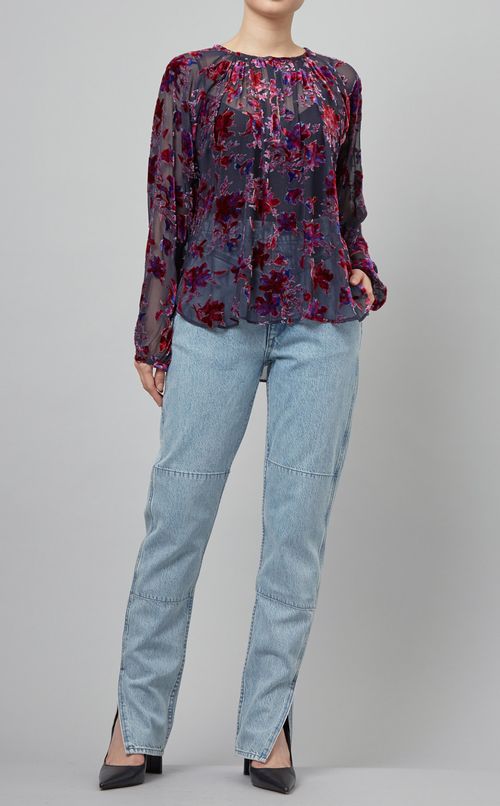 ベルト付スリットデザインデニムパンツ