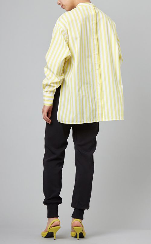 バックボタンストライプシャツ